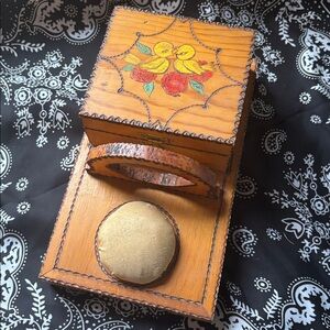 Antique child made wooden sewing box